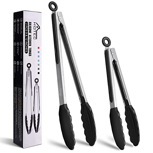 HOTEC Premium Stainless Steel Locking Kitchen Tongs with Silicon Tips, Set of 2-9