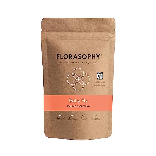 Florasophy Daily Fix Organic Soluble Fiber Supplement for Digestive Gut Health, Gluten Free Vegan Soluble Prebiotic Powder, One Month Supply