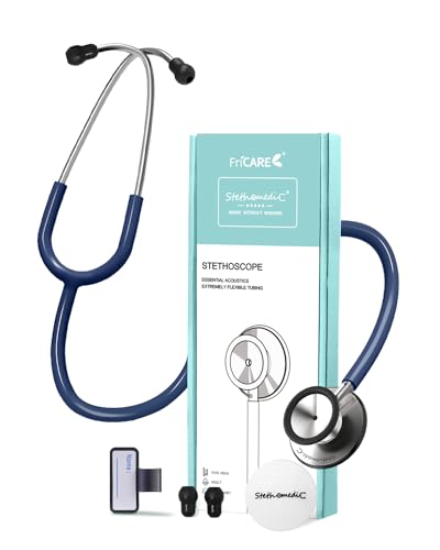 FriCARE Stethoscope for Nurses Doctors Essential Work Heartbeat Monitoring, Dual Head Stethoscopes Kit with Name Tag Accessories, 28 Inch Budget Model Navy Blue