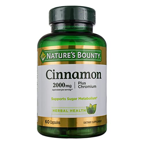 Nature’s Bounty Cinnamon 2000mg Plus Chromium, Sugar Metabolism Support Supplement, 60 Capsules