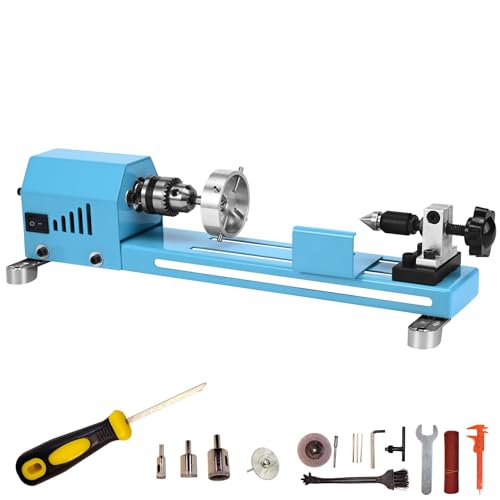 Mini Wood Lathe Machine Multi-Purpose Type Desktop Lathe Supports Wood Sawing, Polishing, Grinding The Professional Set Of Accessories Comes With Instructions For Easy Learning And Use