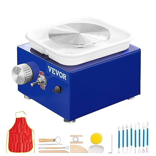 VEVOR Mini Pottery Wheel, for Kids or Beginners, 2 Turntables 2.6in/3.9in Ceramic Wheel Machine, Adjustable 0-300RPM Speed ABS Detachable Basin, 17 Pottery Accessories, Work Art Craft DIY, 30W, Blue