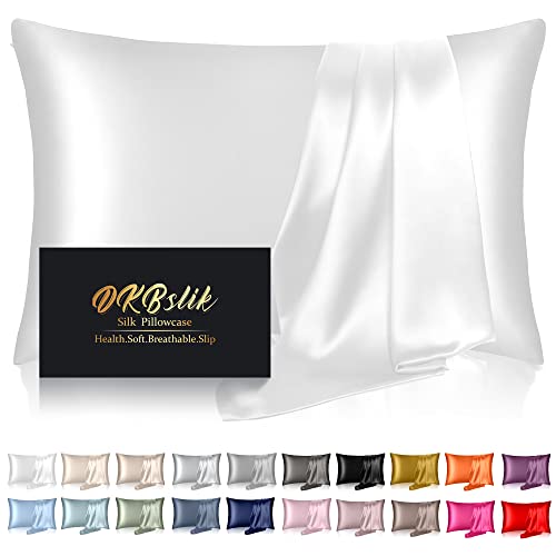 Silk Pillowcase for Hair and Skin, Mulberry Silk Pillow Cases Standard Size, Soft Cooling Sleep Both Sides Natural Silk Satin Pillow Case Covers with Hidden Zipper, Gifts for Women Men, White