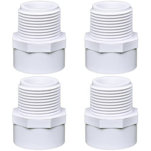 PVC Male Adapter 1-1/2 Inch (4-Pack), Pipe Fittings (Socket x Male Pipe Thread) - Fits 1-1/2 Inch Sch.40 PVC Pipes
