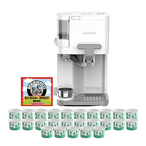 Cuisinart ICE-48 Soft Serve Ice Cream Maker - Create Delicious Desserts Fast - 1.5 Quart Capacity (White) Ice Cream Machine for Homemade Treats Bundle with Paper Cups and Recipes Book (3 Items)