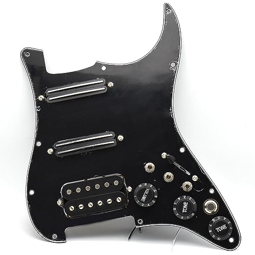 Humbucker Electric Guitar Pickguard Pickup with Singlecut Wiring Loaded Prewired Pickguard SSH Guitar Pickguard Swith Control Scratchplate Assembly for Fender Strat Guitar (Right Hand-Black-Black)