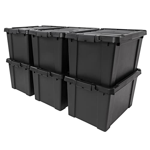 IRIS USA 19 Gallon Lockable Storage Totes with Lids, 6 Pack - Black, Heavy-Duty Durable Stackable Containers, Large Garage Organizing Bins Moving Tubs, Rugged Sturdy Equipment Utility Tool Box