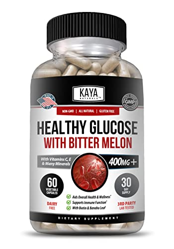 Kaya Naturals Healthy Gluco with Bitter Melon Supplement | Support Healthy Levels & Function, 20 Herbs Vitamins Minerals, Alpha Lipoic Acid, Cinnamon, Vitamin C & E, Gluten Free, Non-GMO - 60 Capsules