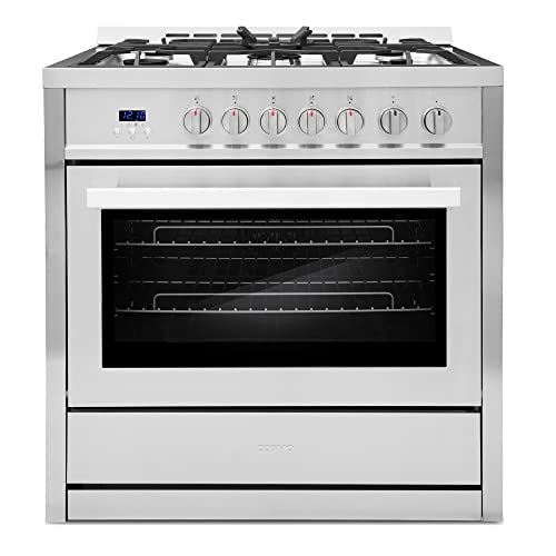 COSMO COS-965AGC 36 in. Gas Range with 5 Burner Cooktop, 3.8 cu. ft. Capacity Rapid Convection Oven with 5 Functions, Heavy Duty Cast Iron Grates in Stainless Steel, 36 inches