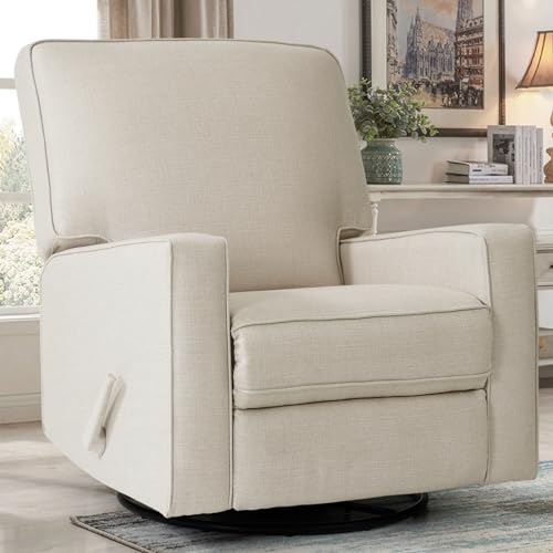 Harkawon Swivel Rocker Recliner Chair, Glider Rocker Recliner, Rocking Chair Nursery, Fabric Chair with High Back, Deep Seat, for Living Room, Bedroom, Beige