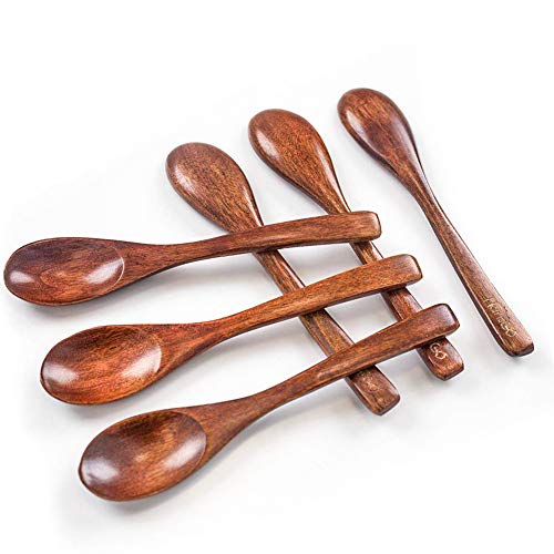 HANSGO Small Wooden Spoons, 6PCS Small Soup Spoons Serving Spoons Wooden Teaspoon for Coffee Tea Jam Bath Salts, 6