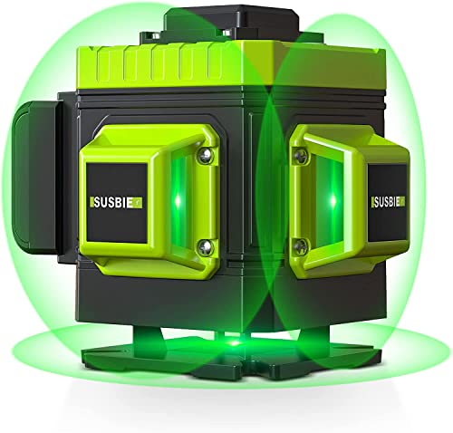 Susbie Laser Level -3x360° Cross Line Laser for Construction and Picture Hanging-12 Green Lasers with Self-leveling-Level Tool with 10000 mAh Rechargeable Battery