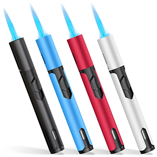 Torch Lighters, 4 Pack, Butane Lighters, Adjustable Flame Windproof Butane Refillable Gas, Long Lighters for Candle, Grill, BBQ, Fireworks, Camping (Butane Not Included)