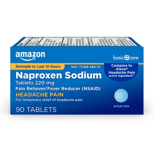 Amazon Basic Care Headache Pain Relief Naproxen Sodium Tablets 220 mg, Also Relieves Arthritis, Muscular Aches, Backache, Menstrual Cramps and Toothache, 90 Count