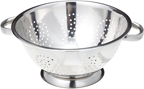 ExcelSteel Heavy Duty Handles and Self-draining Solid Ring Base Stainless Steel Colander, 5 Qt, Stainless