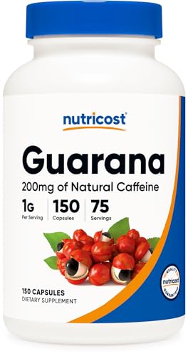 Nutricost Guarana 1000mg Serving, 150 Vegetarian Capsules - Natural Herbal Brazilian Caffeine Energizer Supplement