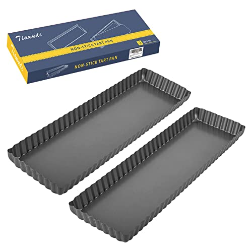 Tiawudi 2 Pack Rectangular Tart Pan, Non-Stick Quiche Pan with Loose Bottom, the Fluted Edges on Your Tarts and Quiches,13 7/8 Inch