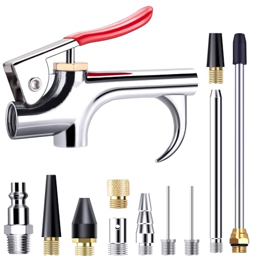 13 Pcs 2-Way Connection Air Nozzle Blow Gun Set, Air Nozzle Kit with 1/4 in Standard Quick Fitting and 8 Air Nozzles, Air Compressor Accessories for Air Inflation and Dedusting