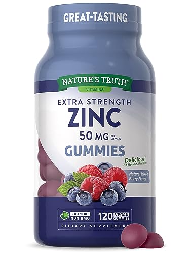 Zinc Gummies for Adults | 50mg | 120 count | Vegan, Non-GMO & Gluten Free Supplement | Natural Mixed Berry Flavor | By Nature