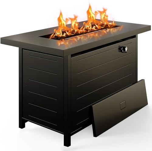 Ciays 42 Inch Gas Fire Pit Table, 60,000 BTU Propane Pits for Outside with Steel Lid and Lava Rock, 2 in 1 Firepit Table Gatherings Parties on Patio Deck Garden Backyard, Black