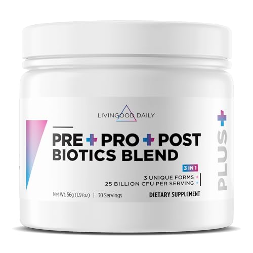 Livingood Daily Pre Pro Post Biotics Blend - Prebiotic, Probiotic, Postbiotic - Prebiotics from Blue Agave & SBO Probiotics - Soluble Fiber Powder Supplements for Digestive Health - Vegan, 30 Servings