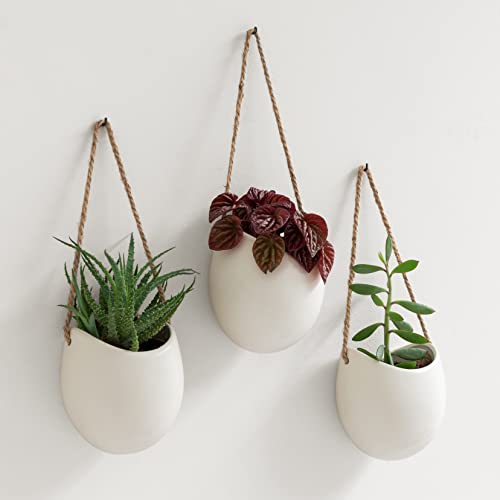 Kazai. Wall Planters -Ellie- | Hanging Ceramic Plant Pots 3 Pieces | Wall Decoration for Indoors, Balcony and Garden | Cream (Matte)