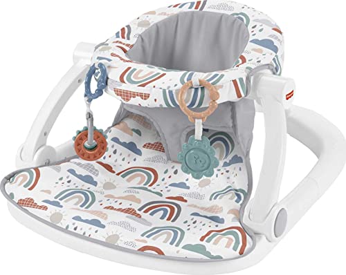 Fisher-Price Baby Portable Baby Chair Sit-Me-Up Floor Seat with 2 Developmental Toys, Rainbow Showers