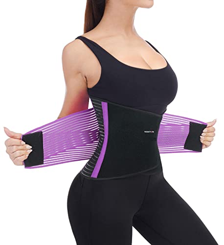 TESETON Back Support Brace Belt for Men & Women, Breathable Lumbar Support Belt, scoliosis back brace, Waist Relax Lower Back Pain & Sciatica Pain Relief with 6 reinforced Bones Purple-L