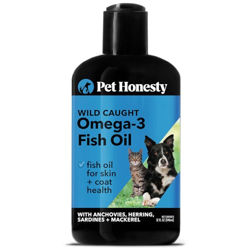 PetHonesty Omega 3 Fish Oil Supplement for Dogs & Cats (32oz), Wild Caught Omega 3 Fish Oil for Skin and Coat Health, Supports Shedding, Skin & Coat, Immunity, Joint, Brain & Heart, EPA + DHA