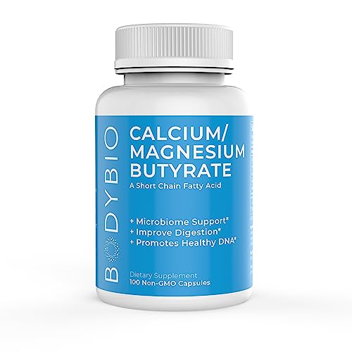 BodyBio Butyrate with Calcium & Magnesium - Supports Healthy Digestion, Gut & Microbiome - Leaky Gut Repair - Control Bloating - Fuel for Healthy Gut - 100 Capsules