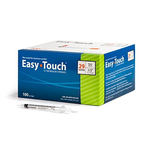 EasyTouch U-100 Insulin Syringe with Needle, 29G 1cc 1/2-Inch (12.7mm), Box of 100