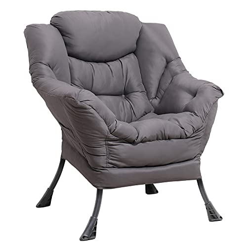 SOCIALCOMFY Modern Velvet Fabric Lazy Chair - Comfy Upholstered Single Reclining Armchair - Soft Accent Contemporary Lounge Chair with Armrests, Side Pocket for Living Room, Bedroom, Office (Grey)