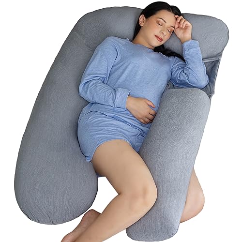 EKLO Pregnancy Pillows, U-Shape Full Body Pillow – Cooling Cover Grey – Pregnancy Pillows for Sleeping – Body Pillows for Adults, Maternity Pillow and Pregnancy Must Haves