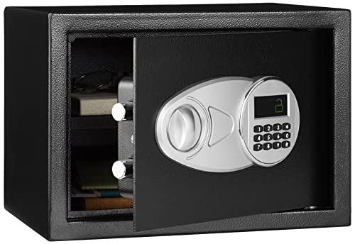 Amazon Basics Steel Security Safe and Lock Box with Electronic Keypad - Secure Cash, Jewelry, ID Documents, 0.5 Cubic Feet, Black, 13.8