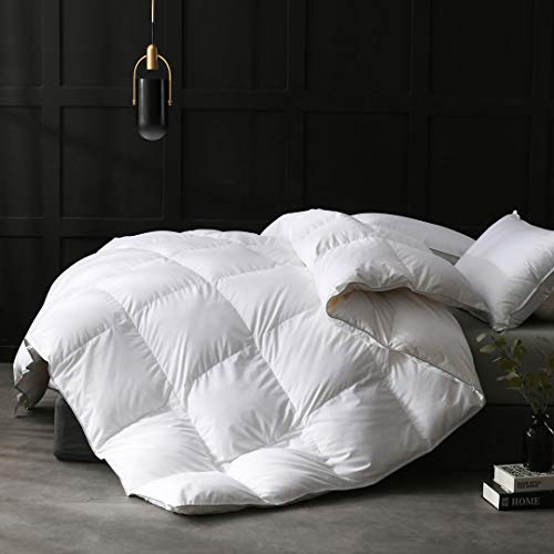 APSMILE Full/Queen Size Goose Feathers Down Comforter Duvet Insert - Ultra-Soft All Season Down Comforter Hotel Collection Comforter, 46 Oz Fluffy Medium Warmth (90x90, White)