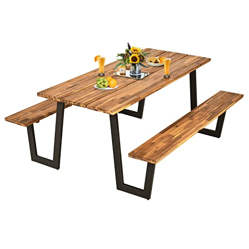 GLACER HW66265 Pinic Table, Large, Natural & Black