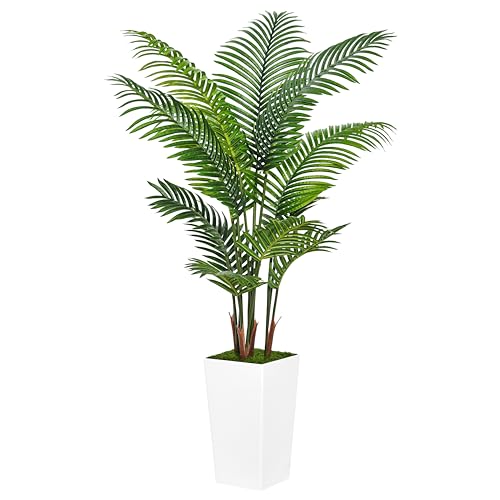 ASTIDY Artificial Palm Tree 5FT - Fake Tree with White Tall Planter - Faux Tropical Areca Floor Plant in Pot - Artificial Silk Plant for Home Office Living Room Decor Indoor