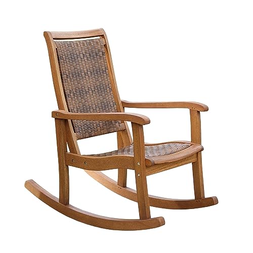 Outdoor Interiors All-Weather Breathable Wicker Eucalyptus Wood Rocking Chair for Decks, Patios, and Porches, Mocha Brown