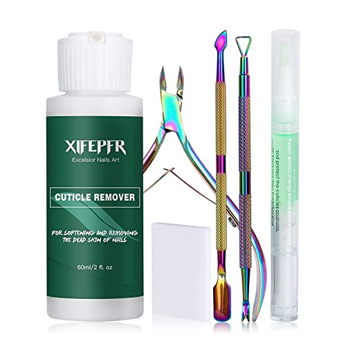 XIFEPFR Cuticle Remover Kit - Cuticle Remover Cream & Cuticle Oil Pen for Soften Moisturize, Cuticle Trimmer/Nipper, Cuticle Pusher and Nail Cotton Pads for Professional Manicure, Gifts for Women