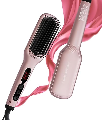 Hair Straightener Brush, MegaWise Hair Straightening Comb for All Hair Types with Nano Heating Teeth, Double Anion Technology, MCH 20s Fast Heating & 60-Minute Auto Shut-Off - Gifts for Women