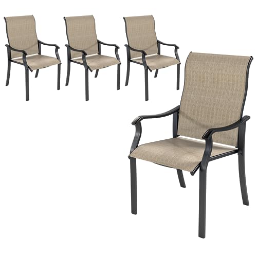 UDPATIO Patio Dining Chairs Set of 4, Outdoor Textilene Dining Chairs with High Back, Patio Furniture Chairs with Armrest, Metal Frame for Lawn Garden Backyard Deck, Brown