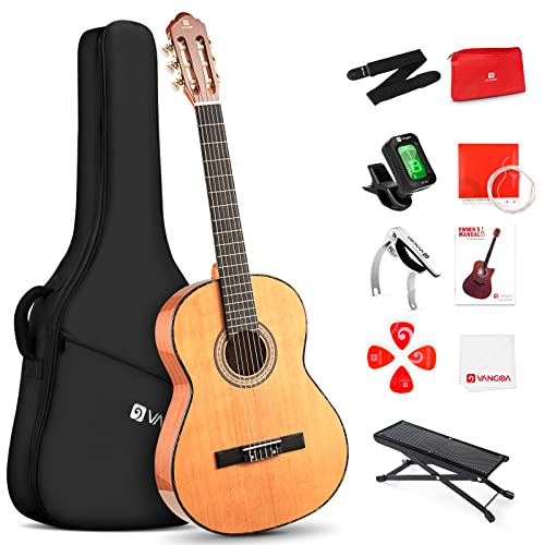 Classical Guitar Full Size 4/4 Spanish Style Classical Guitarra, 39 Inch Nylon Strings Guitar Ideal for Beginner Adults, Solid Cedar Top, by Vangoa