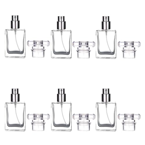 6 Pack 30ml / 1 Oz Transparent Refillable Perfume Bottle, Portable Square Empty Glass Perfume Atomizer Bottle with Spray Applicator 4 Free kinds of perfume dispenser(6 Pack 30ml / 1.01 oz. Transparent
