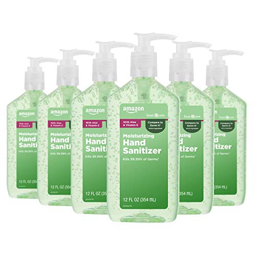 Amazon Basic Care - Aloe Vera Hand Sanitizer 62%, 12 Fluid Ounce (Pack of 6)