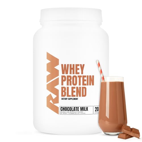 RAW Whey Protein Powder Blend, Chocolate Milk (20 Servings) - Grass-Fed Microfiltered Protein Isolate for Muscle Growth & Recovery - Pre & Post Workout Sports Nutrition Supplement for Men & Women