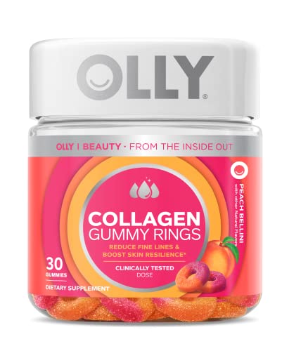 OLLY Collagen Gummy Rings, 2.5g of Clinically Tested Collagen, Boost Skin Elasticity & Reduce Wrinkles, Adult Supplement, Peach Flavor, 30 Count