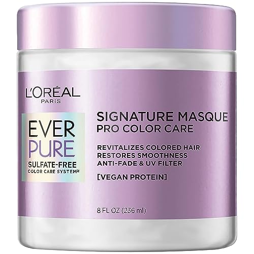 L’Oréal Paris EverPure Sulfate Free Signature Masque Pro Color Care, Hair Mask for Dry, Color Treated Hair, UV Filter, with Vegan Protein, Vegan Formula, Paraben Free, Dye Free, Gluten Free, 8 fl oz