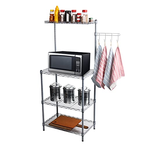 Mind Reader Alloy Collection, 3-Tier Industrial Microwave Stand with Utility Shelf and Drying Hooks, Metal, 21.26