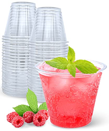 9 oz Clear Plastic Drinking Cups, 50 Pack Classic Clear Disposable Wine Cups for Wedding & Party, Elegant Cocktail Cups, Plastic Tumblers for Iced Coffee, Cold Beverage