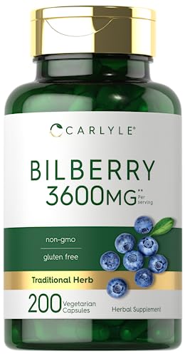 Carlyle Bilberry Extract Capsules | 3600mg | 200 Count | Vegetarian, Non-GMO, Gluten Free Fruit Supplement